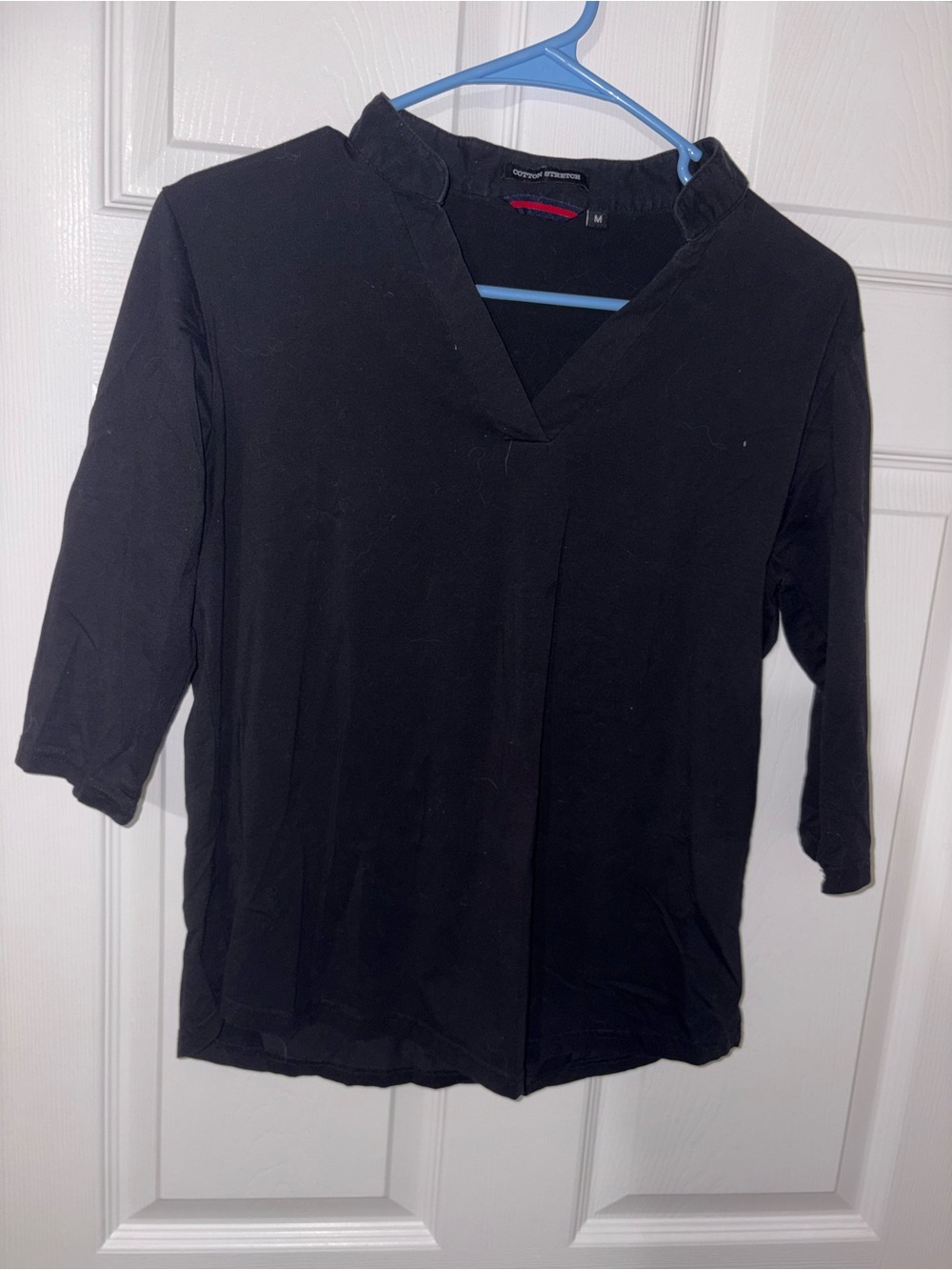 Black Split-Neck 3/4 Sleeve Top